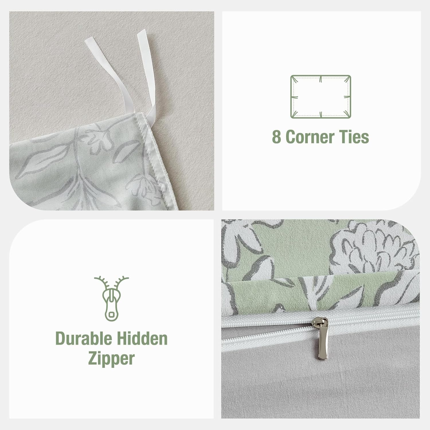 image:imageLekesky Duvet Cover Queen Size Reversible Botanical Floral Duvet Cover Set with Zipper Closure 3 Pieces Soft Microfiber Green Bedding Set 1Duvet Cover 90x90 2 Pillowcases 20x26C Grass Green No Comforter