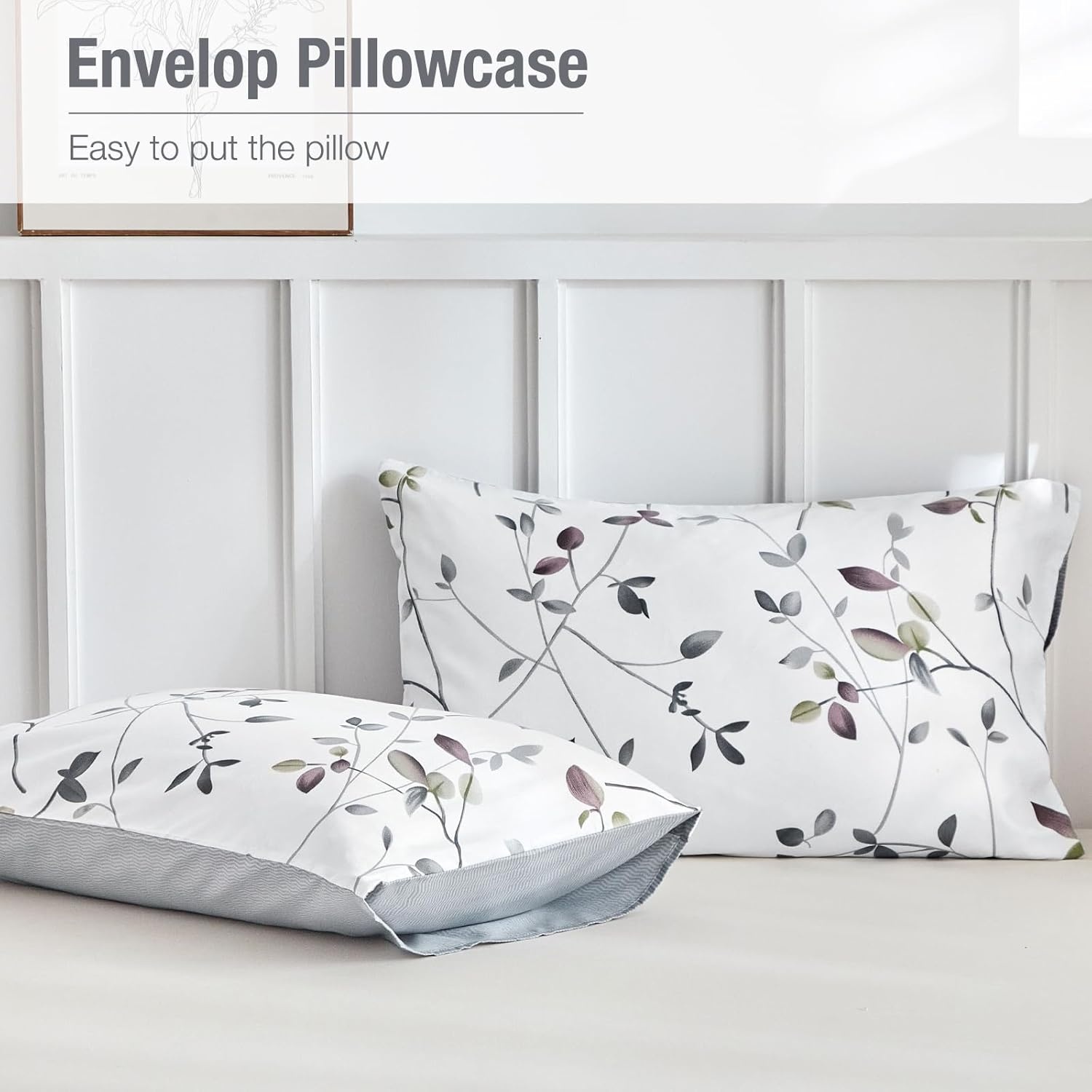 image:imageLekesky Duvet Cover Queen Size Reversible Botanical Floral Duvet Cover Set with Zipper Closure 3 Pieces Soft Microfiber Green Bedding Set 1Duvet Cover 90x90 2 Pillowcases 20x26Bwhite Grey Tree