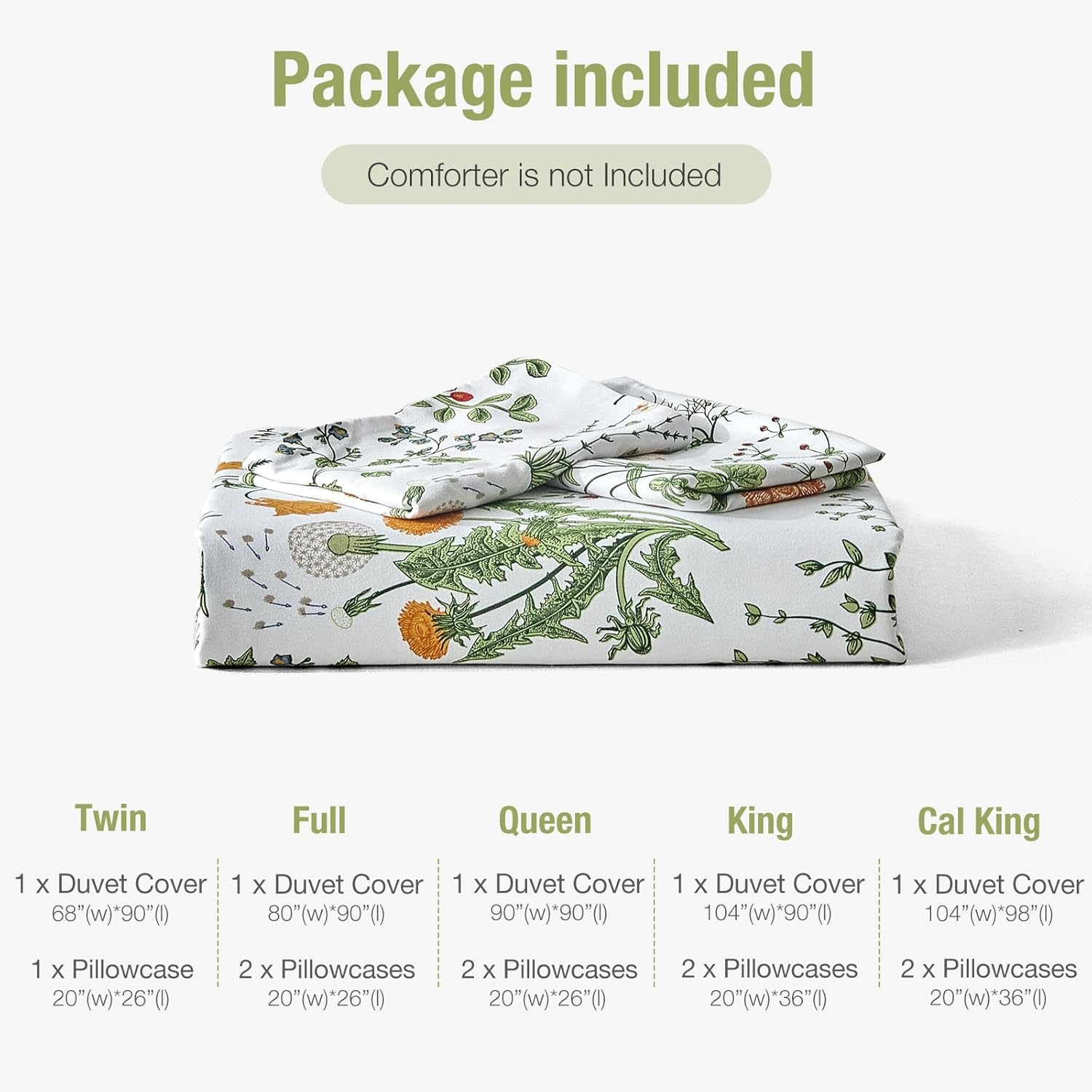 image:imageLekesky Duvet Cover Queen Size Reversible Botanical Floral Duvet Cover Set with Zipper Closure 3 Pieces Soft Microfiber Green Bedding Set 1Duvet Cover 90x90 2 Pillowcases 20x26C Green Floralno Comforter