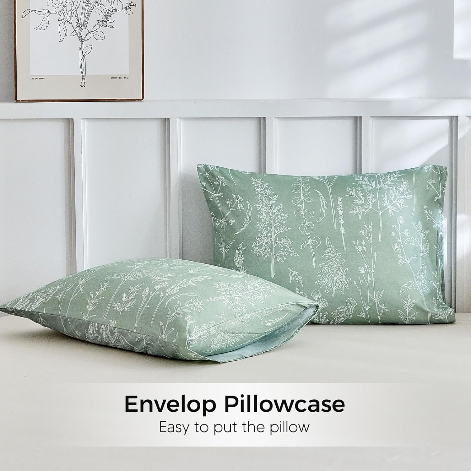 image:imageLekesky Duvet Cover Queen Size Reversible Botanical Floral Duvet Cover Set with Zipper Closure 3 Pieces Soft Microfiber Green Bedding Set 1Duvet Cover 90x90 2 Pillowcases 20x26C Sage Green