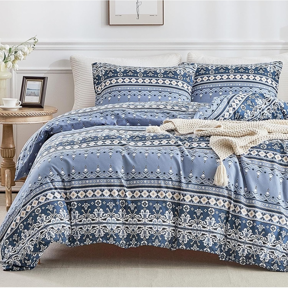 image:imageLekesky Duvet Cover Queen Size Reversible Botanical Floral Duvet Cover Set with Zipper Closure 3 Pieces Soft Microfiber Green Bedding Set 1Duvet Cover 90x90 2 Pillowcases 20x26Bindigo Blue No Comforter