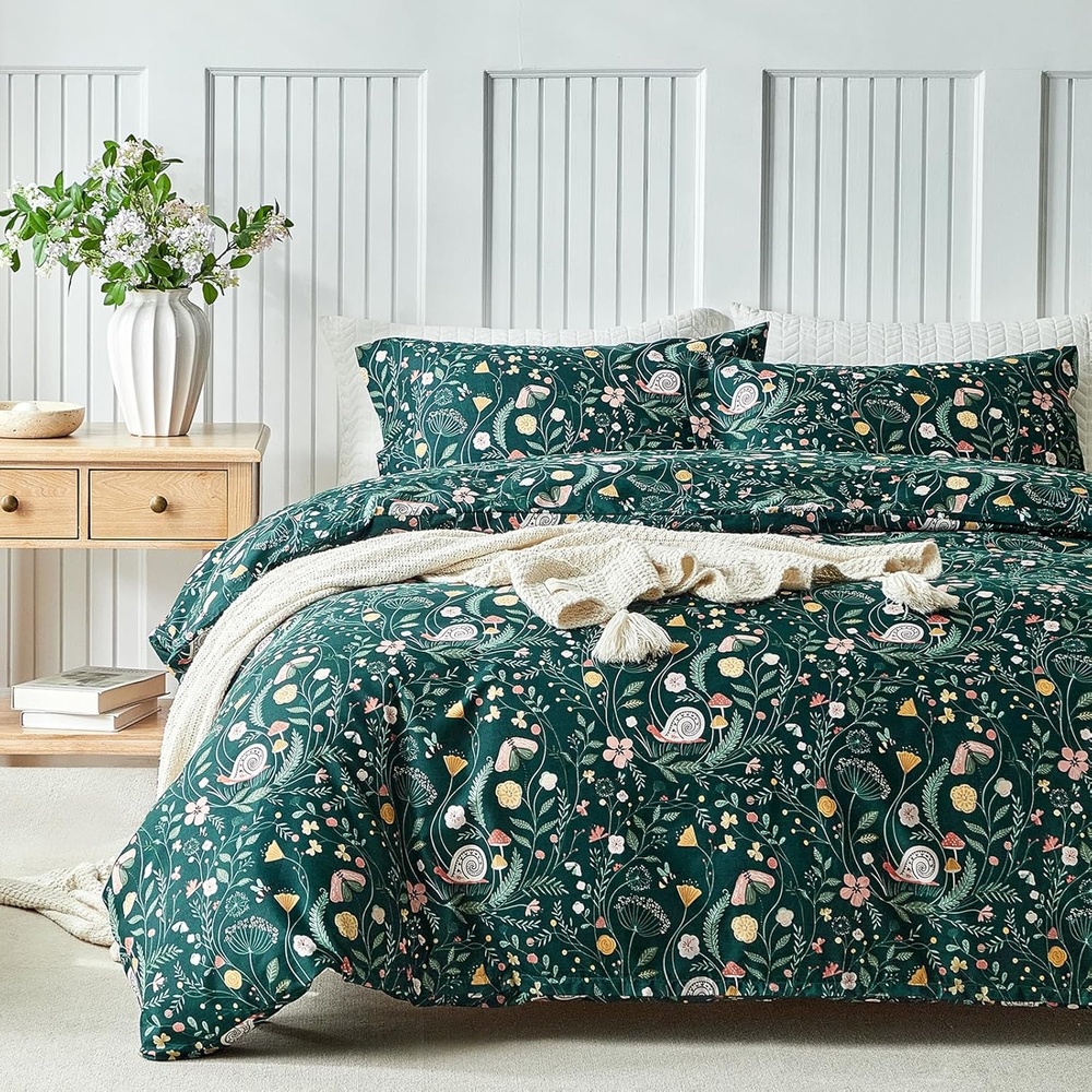 image:imageLekesky Duvet Cover Queen Size Reversible Botanical Floral Duvet Cover Set with Zipper Closure 3 Pieces Soft Microfiber Green Bedding Set 1Duvet Cover 90x90 2 Pillowcases 20x26C Greeninsect World