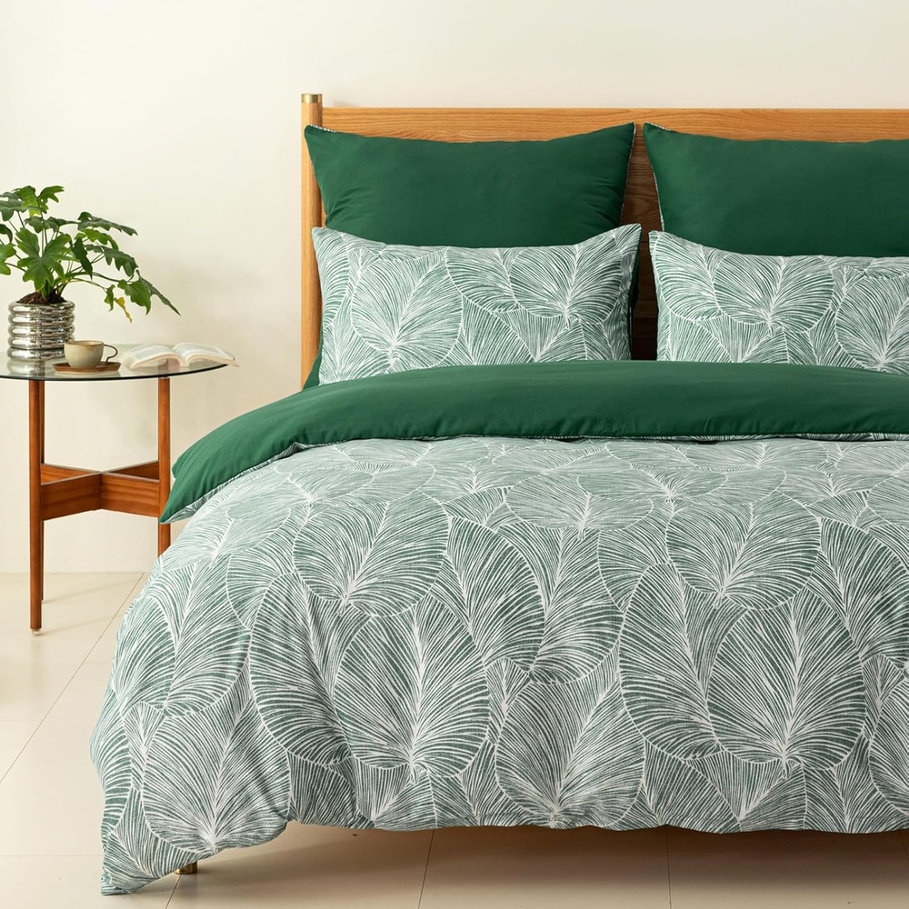 image:imageLekesky Duvet Cover Queen Size Reversible Botanical Floral Duvet Cover Set with Zipper Closure 3 Pieces Soft Microfiber Green Bedding Set 1Duvet Cover 90x90 2 Pillowcases 20x26A Emerald Greenno Comforter