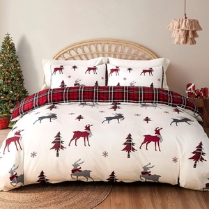 image:imageLekesky Christmas Duvet Cover Queen Size3 Pieces Reversible Red Plaid Reindeer Snowflake Holiday Bedding Set with Zipper Closure and Corner Ties1 Duvet Cover 90x90 inches  2 Pillowcases