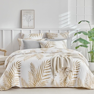 image:imageLekesky Duvet Cover Queen Size Reversible Botanical Floral Duvet Cover Set with Zipper Closure 3 Pieces Soft Microfiber Green Bedding Set 1Duvet Cover 90x90 2 Pillowcases 20x26C Whitegold Leaf No Comforter