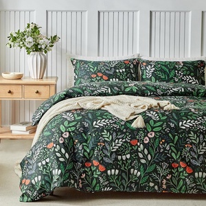 image:imageLekesky Duvet Cover Queen Size Reversible Botanical Floral Duvet Cover Set with Zipper Closure 3 Pieces Soft Microfiber Green Bedding Set 1Duvet Cover 90x90 2 Pillowcases 20x26C Greenromantic Garden