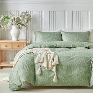 image:imageLekesky Duvet Cover Queen Size Reversible Botanical Floral Duvet Cover Set with Zipper Closure 3 Pieces Soft Microfiber Green Bedding Set 1Duvet Cover 90x90 2 Pillowcases 20x26C Light Greenno Comforter