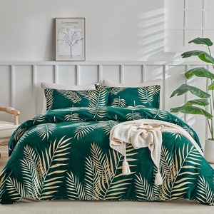 image:imageLekesky Duvet Cover Queen Size Reversible Botanical Floral Duvet Cover Set with Zipper Closure 3 Pieces Soft Microfiber Green Bedding Set 1Duvet Cover 90x90 2 Pillowcases 20x26C Gold Leafgreen No Comforter