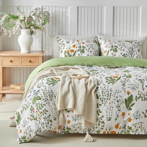 image:imageLekesky Duvet Cover Queen Size Reversible Botanical Floral Duvet Cover Set with Zipper Closure 3 Pieces Soft Microfiber Green Bedding Set 1Duvet Cover 90x90 2 Pillowcases 20x26C Green Floralno Comforter