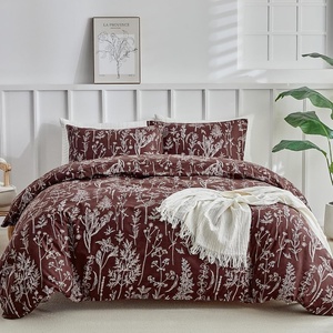 image:imageLekesky Duvet Cover Queen Size Reversible Botanical Floral Duvet Cover Set with Zipper Closure 3 Pieces Soft Microfiber Green Bedding Set 1Duvet Cover 90x90 2 Pillowcases 20x26Fburgundy