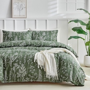 image:imageLekesky Duvet Cover Queen Size Reversible Botanical Floral Duvet Cover Set with Zipper Closure 3 Pieces Soft Microfiber Green Bedding Set 1Duvet Cover 90x90 2 Pillowcases 20x26C Army Greenno Comforter