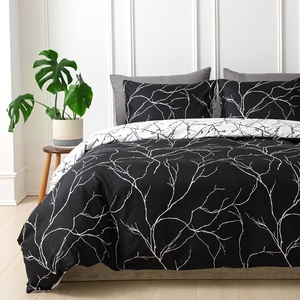 image:imageLekesky Duvet Cover Queen Size Reversible Botanical Floral Duvet Cover Set with Zipper Closure 3 Pieces Soft Microfiber Green Bedding Set 1Duvet Cover 90x90 2 Pillowcases 20x26B Black Branch